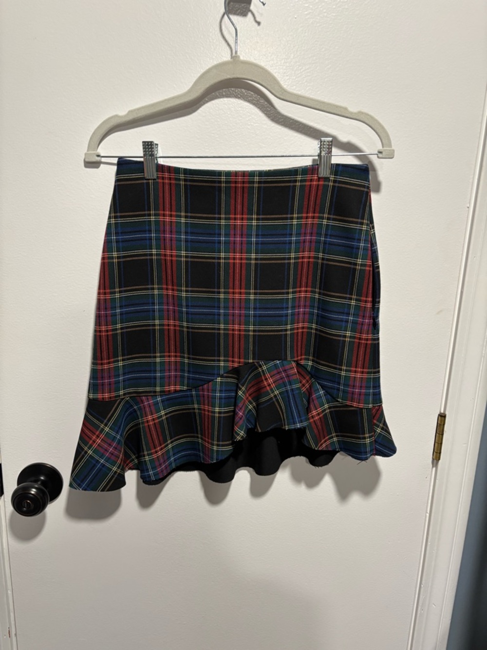 Zara Black Plaid A-Line Skirt with Ruffle Hem